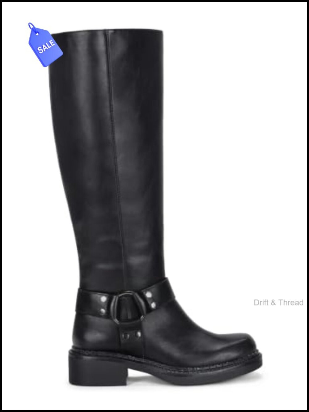 Faux Leather Square Toe Knee High Boots with Harness Rivet Detail
